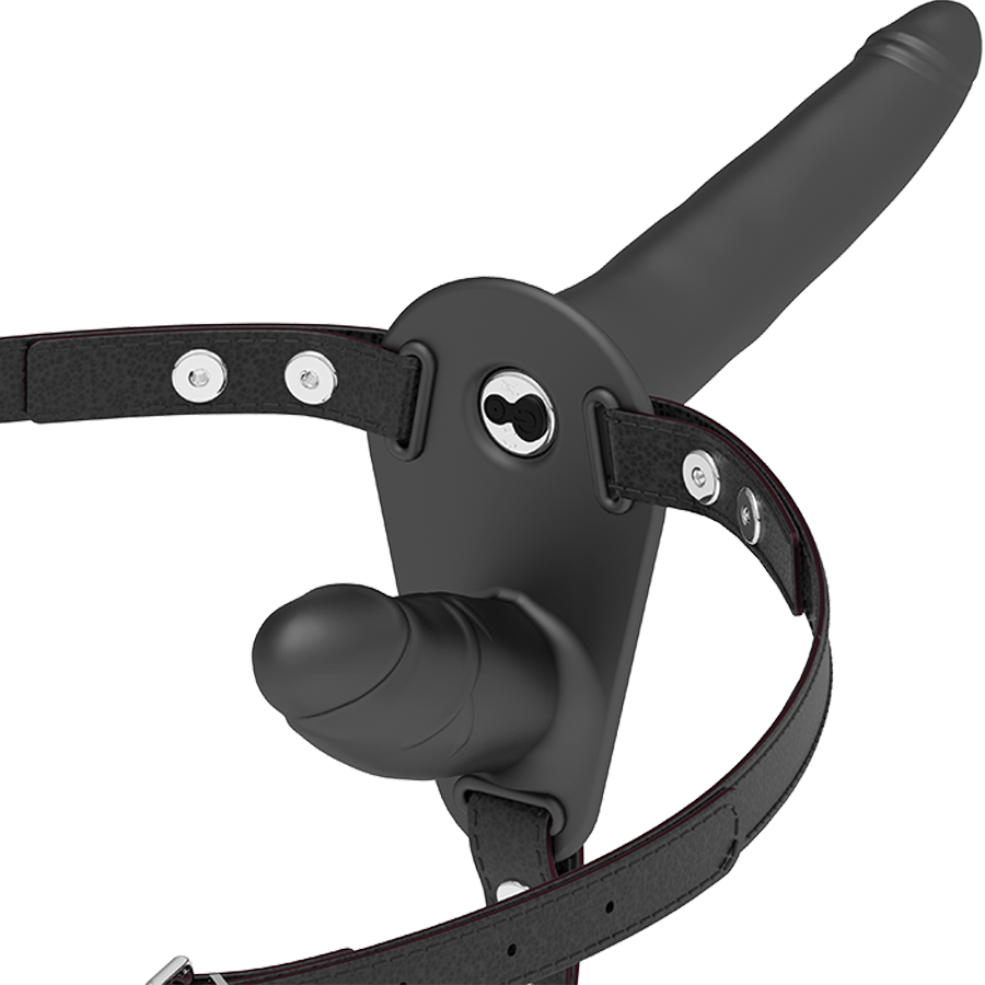 FETISH ONDERDANIGE HARNAS - DUBBELE PENETRATIE ZWARTE VIBRATOR