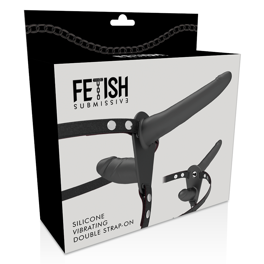 FETISH ONDERDANIGE HARNAS - DUBBELE PENETRATIE ZWARTE VIBRATOR