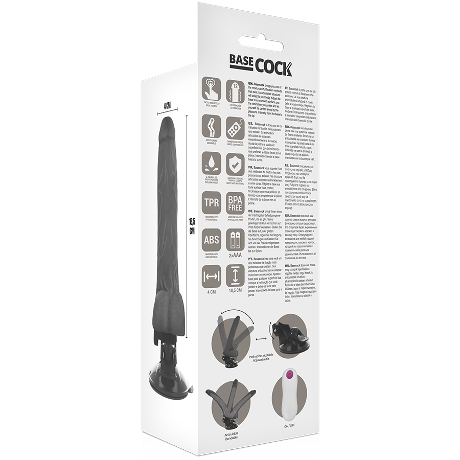 BASECOCK - SCHARNIERBARE REALISTISCHE VIBRATOR NATUURLIJKE AFSTANDSBEDIENING 18,5 CM -O- 4 CM