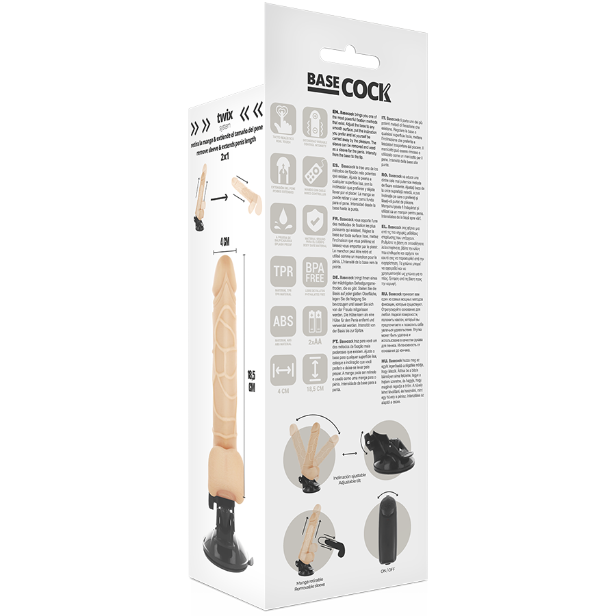 BASECOCK - REALISTISCHE VIBRATOR NATUURLIJKE AFSTANDSBEDIENING 18,5 CM -O- 4CM