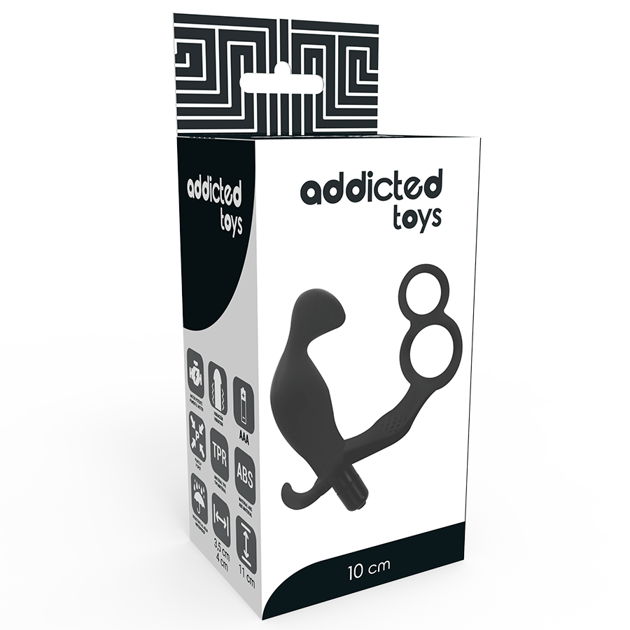 ADDICTED TOYS - ANALE PLUG MET DUBBELE RING, PENIS EN TESTIKELEN, ZWART