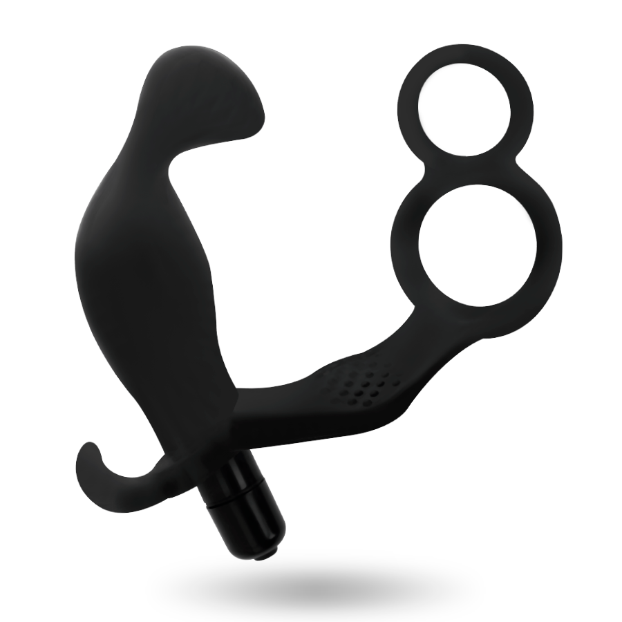 ADDICTED TOYS - ANALE PLUG MET DUBBELE RING, PENIS EN TESTIKELEN, ZWART