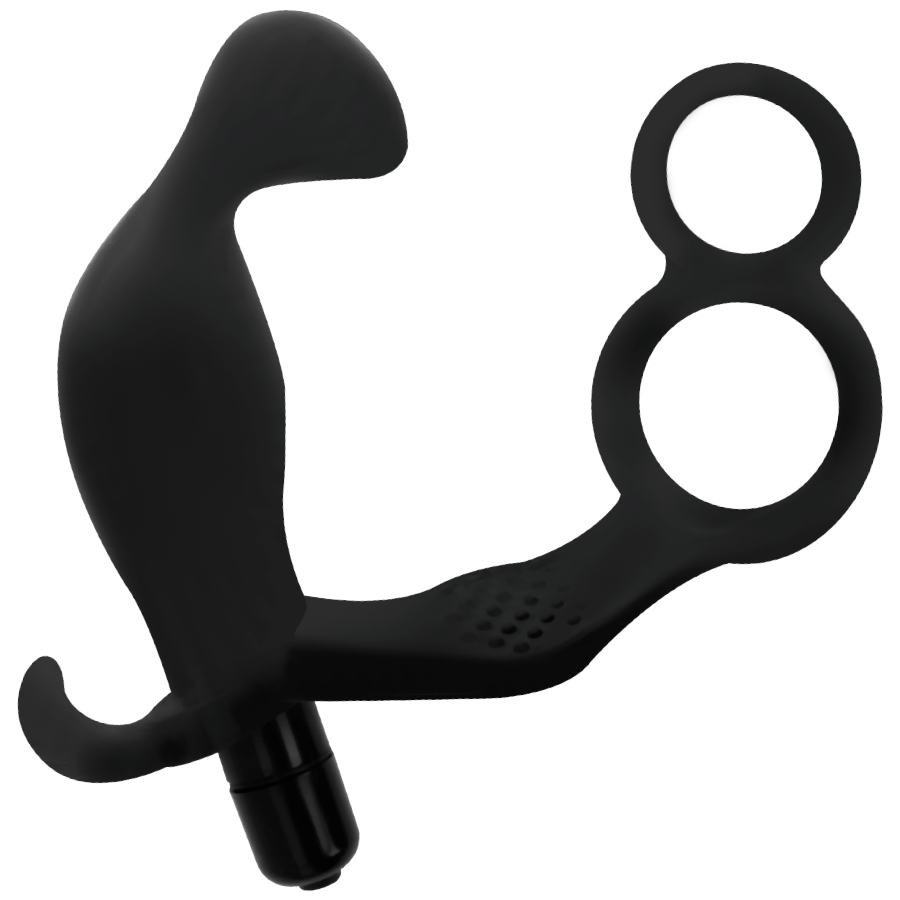 ADDICTED TOYS - ANALE PLUG MET DUBBELE RING, PENIS EN TESTIKELEN, ZWART