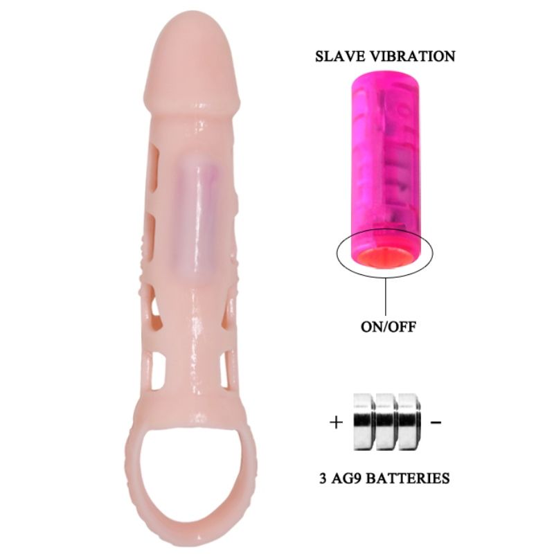 DANCE - VIBRERENDE PENISVERLENGER SLEEVE MET NATUURLIJKE BAND 13,5 CM