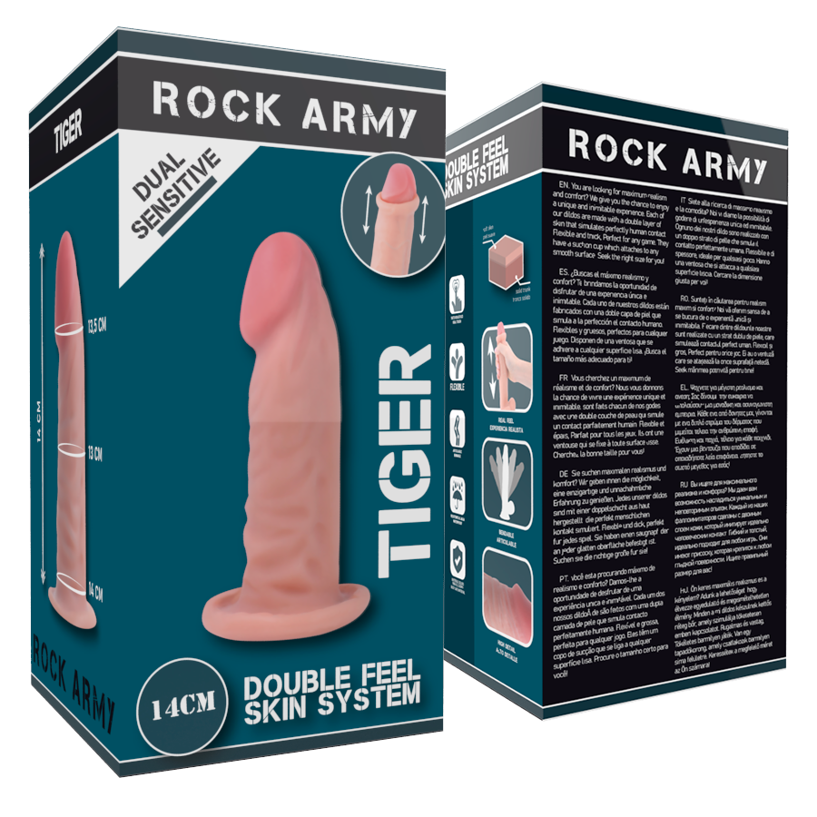 ROCKARMY -TIGER REALISTISCHE DILDO DUBBELE DICHTHEID 14 CM -O- 4.46 CM
