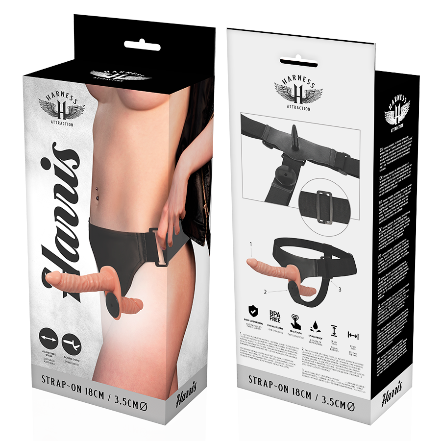 HARNAS ATTRACTIE - HARRIS DUBBELE PENETRATIE MET VIBRATIE 18 CM -O- 3,5 CM