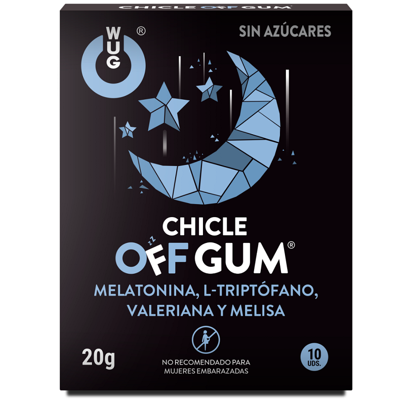 WUG GUM - OFF KAUWGOM VALERIAAN, TRYPTOFAAN, CITROENMELSEM EN MELATONINE 10 EENHEDEN