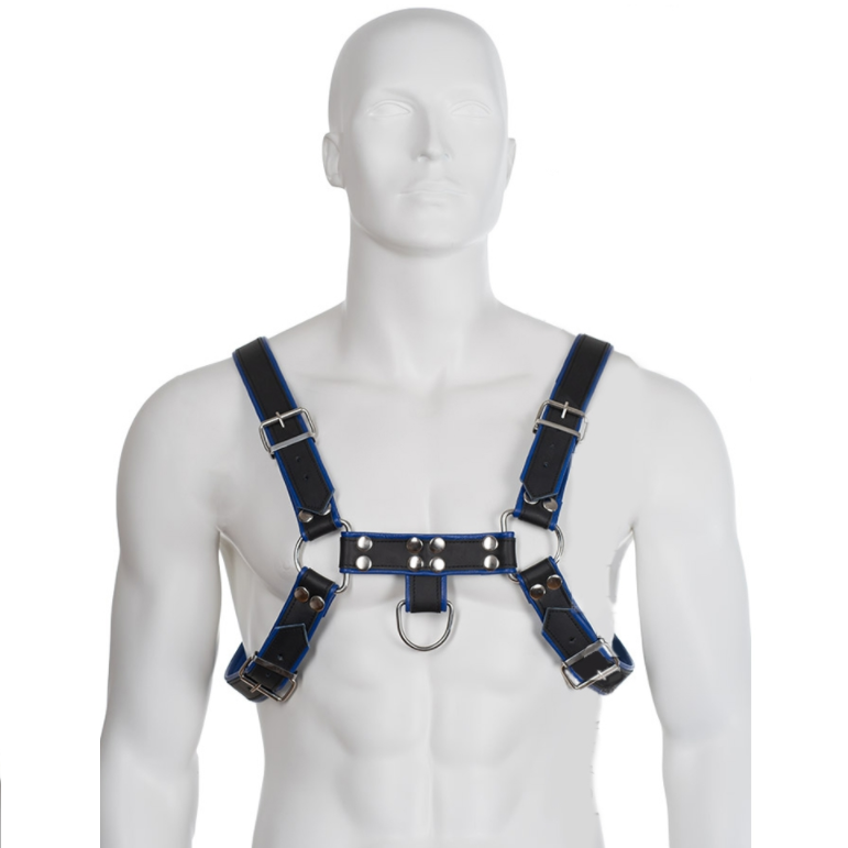 LEDEREN LICHAAM - BLAUW EN ZWART LEDEREN BORSTTUIG VOOR BULLDOG