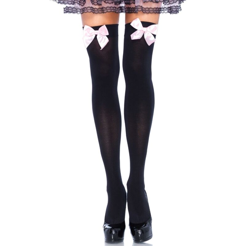 LEG AVENUE - ZWARTE DIJKOUSEN MET ROZE STRIK ONE SIZE