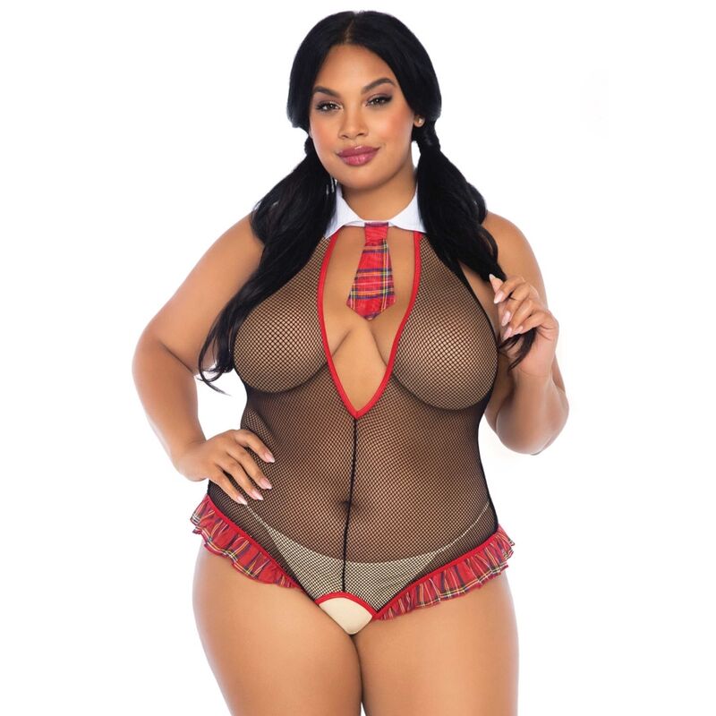 LEG AVENUE - PLUS SIZE SCHOOLMEISJE TEDDY MET SPLIT