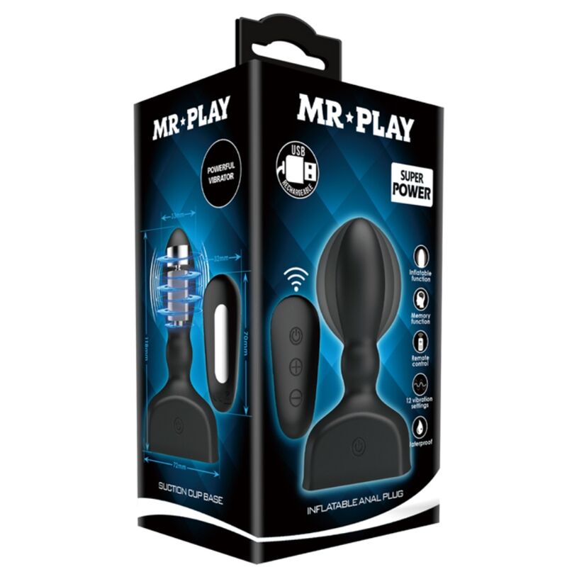 MR PLAY - ZWARTE OPBLAASBARE ANAALPLUG MET AFSTANDSBEDIENING