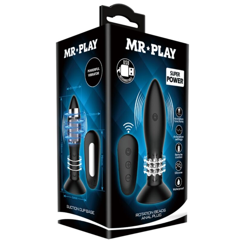 MR PLAY - PLUG MET DRAAIENDE BALLEN ZWARTE AFSTANDSBEDIENING