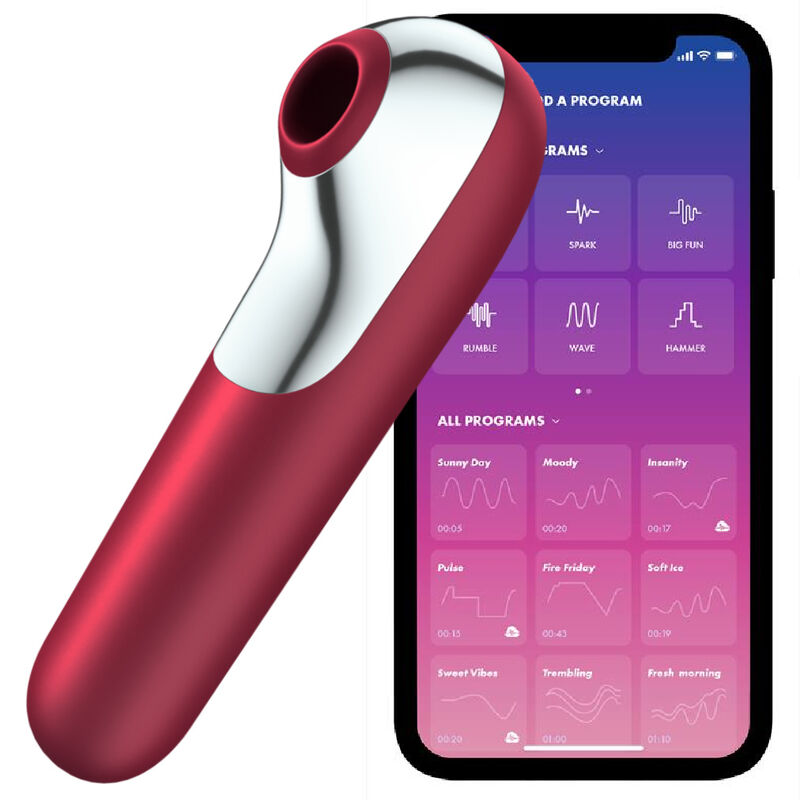 SATISFYER - DUBBELE LIEFDE VIBRATOR EN ZUIG HITTER MET GEPULSEERDE LUCHT ROOD