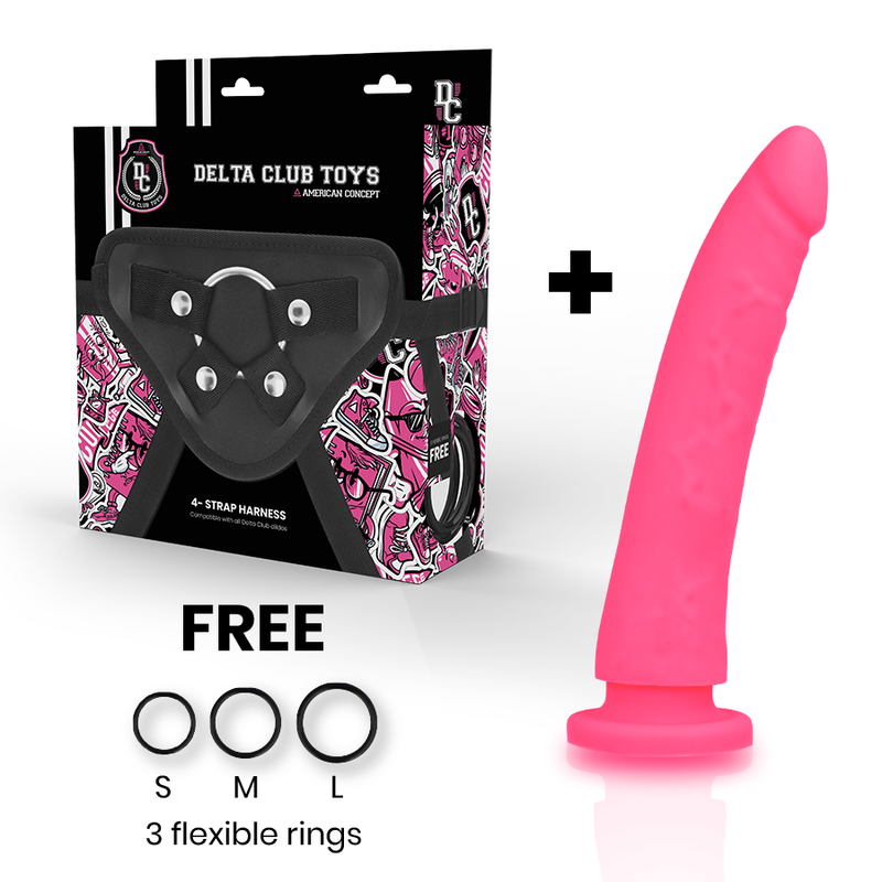 DELTA CLUB - SPEELGOED HARNAS + ROZE DILDO MEDISCHE SILICONEN 17 CM -O- 3 CM