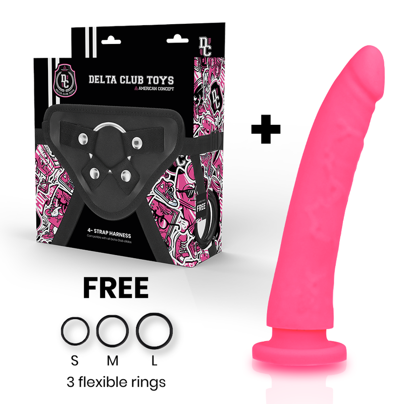 DELTA CLUB - DILDO SPEELGOED + ROZE MEDISCHE SILICONEN HARNAS 20 CM -O- 4 CM