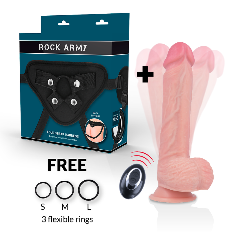 ROCKARMY - HARNAS + VLOEIBARE SILICONEN VIBRATOR MET PREMIUM AFSTANDSBEDIENING APACHE 20,5 CM -O- 4,62 CM