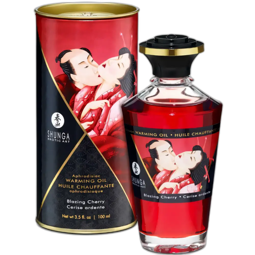 SHUNGA - ACEITE MASAJE EFECTO CALOR SABOR INTENSO CEREZA 100 ML